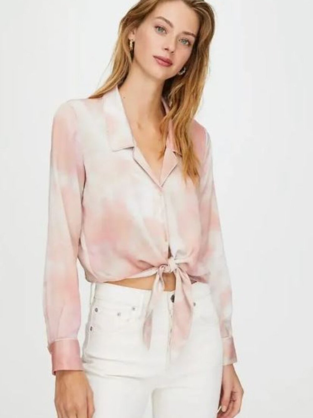 Wilfred Aritzia Peaufiner Blouse Pink Ombre Tie Front Satin Small
